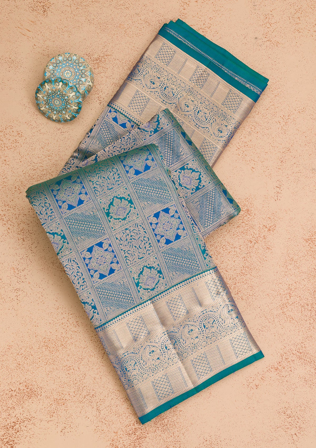 Turquoise Blue Zariwork Pure Silk Saree-Koskii