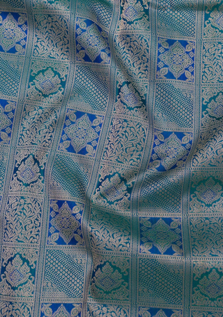 Turquoise Blue Zariwork Pure Silk Saree-Koskii
