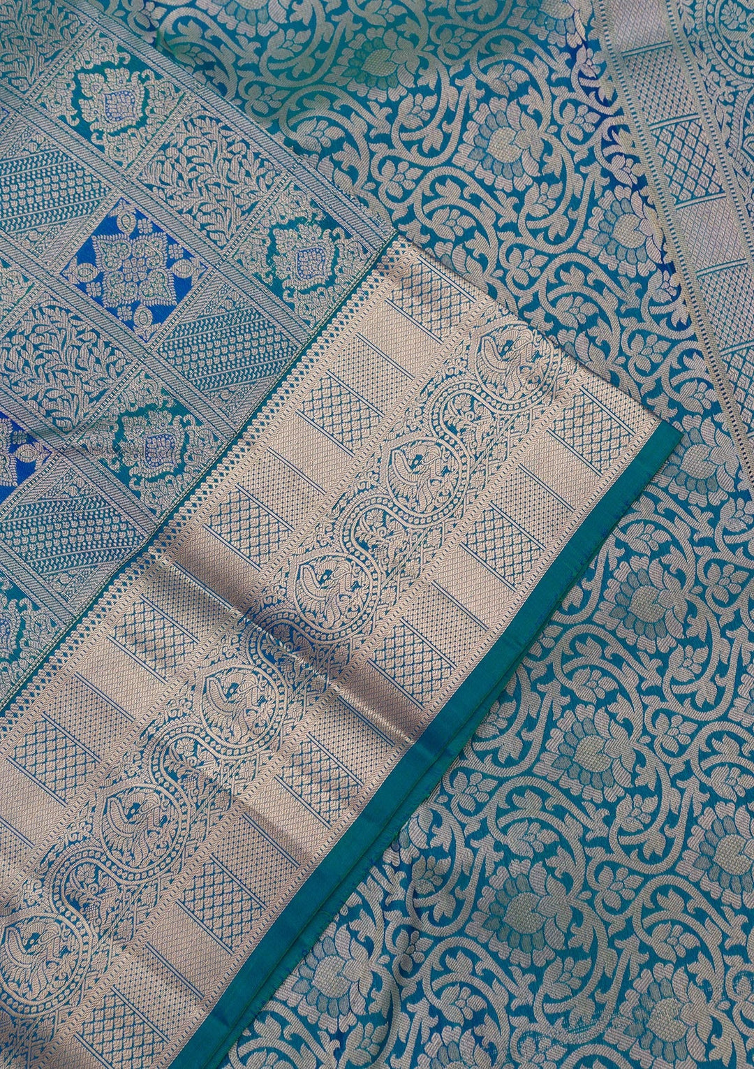 Turquoise Blue Zariwork Pure Silk Saree-Koskii