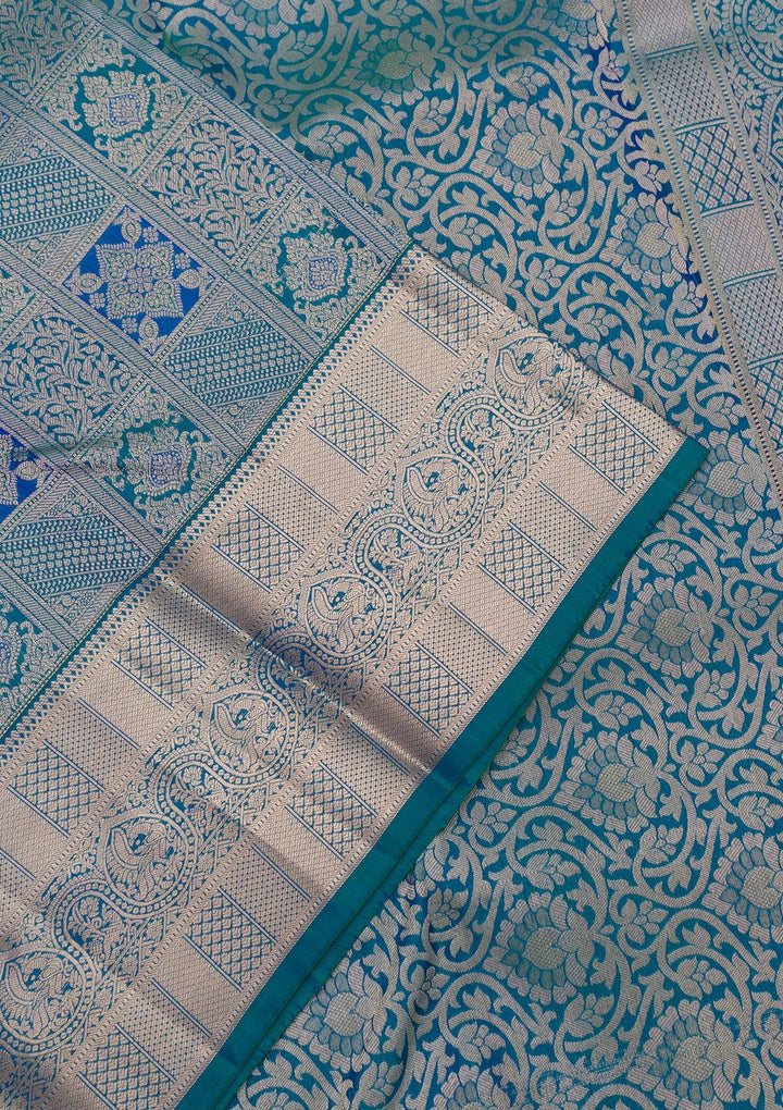 Turquoise Blue Zariwork Pure Silk Saree-Koskii