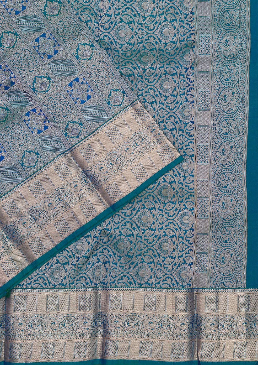 Turquoise Blue Zariwork Pure Silk Saree-Koskii