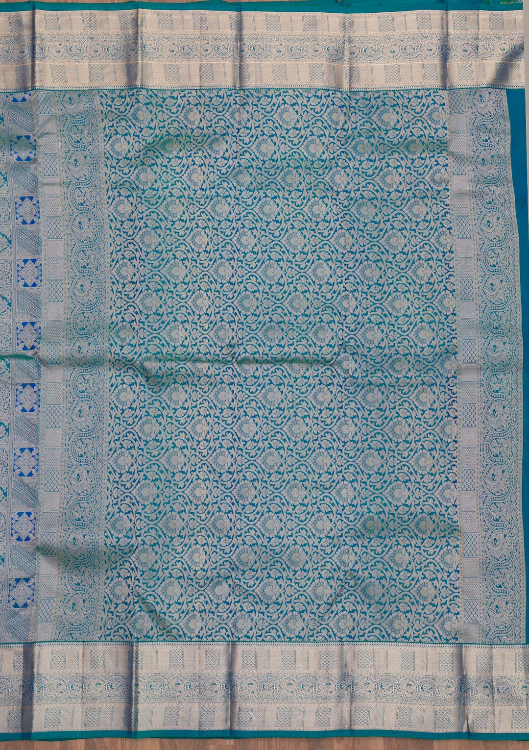 Turquoise Blue Zariwork Pure Silk Saree-Koskii
