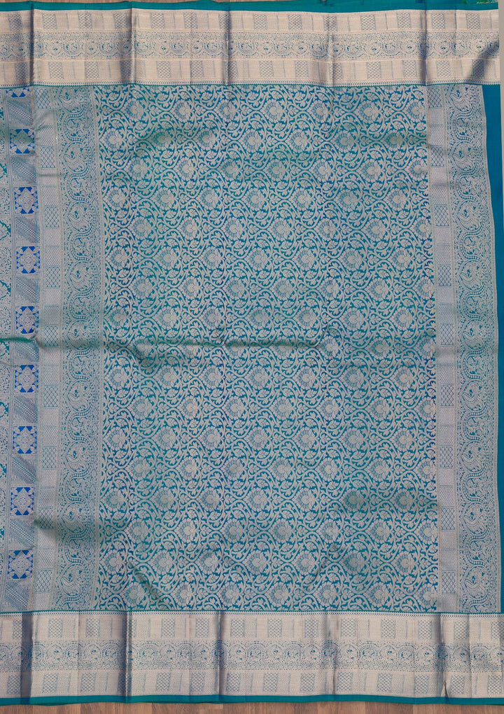 Turquoise Blue Zariwork Pure Silk Saree-Koskii