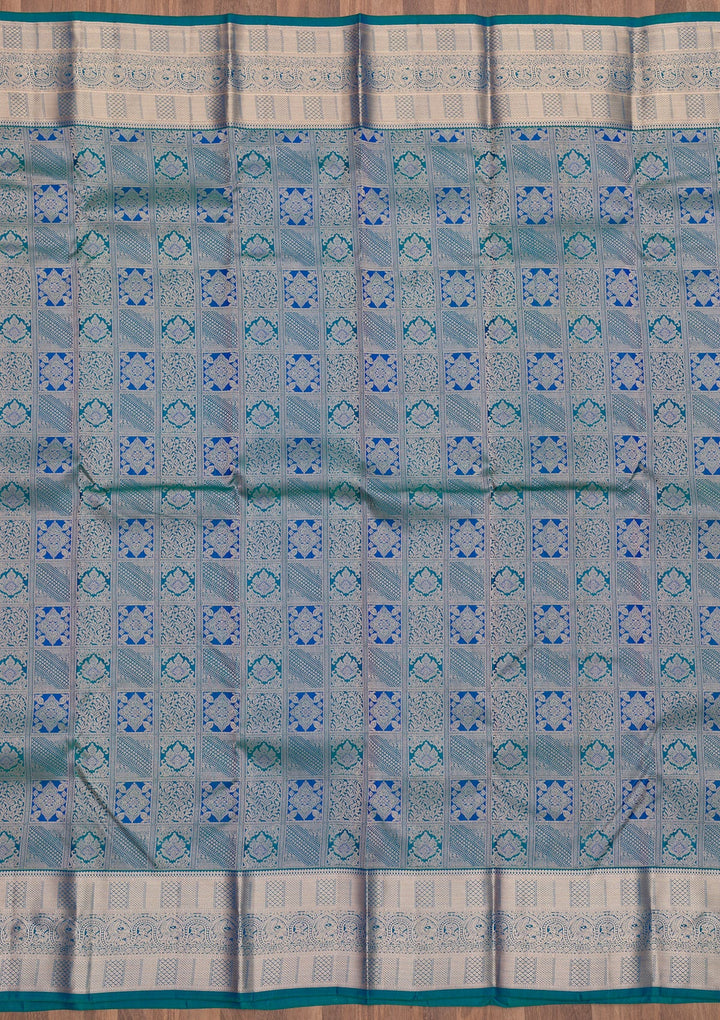 Turquoise Blue Zariwork Pure Silk Saree-Koskii