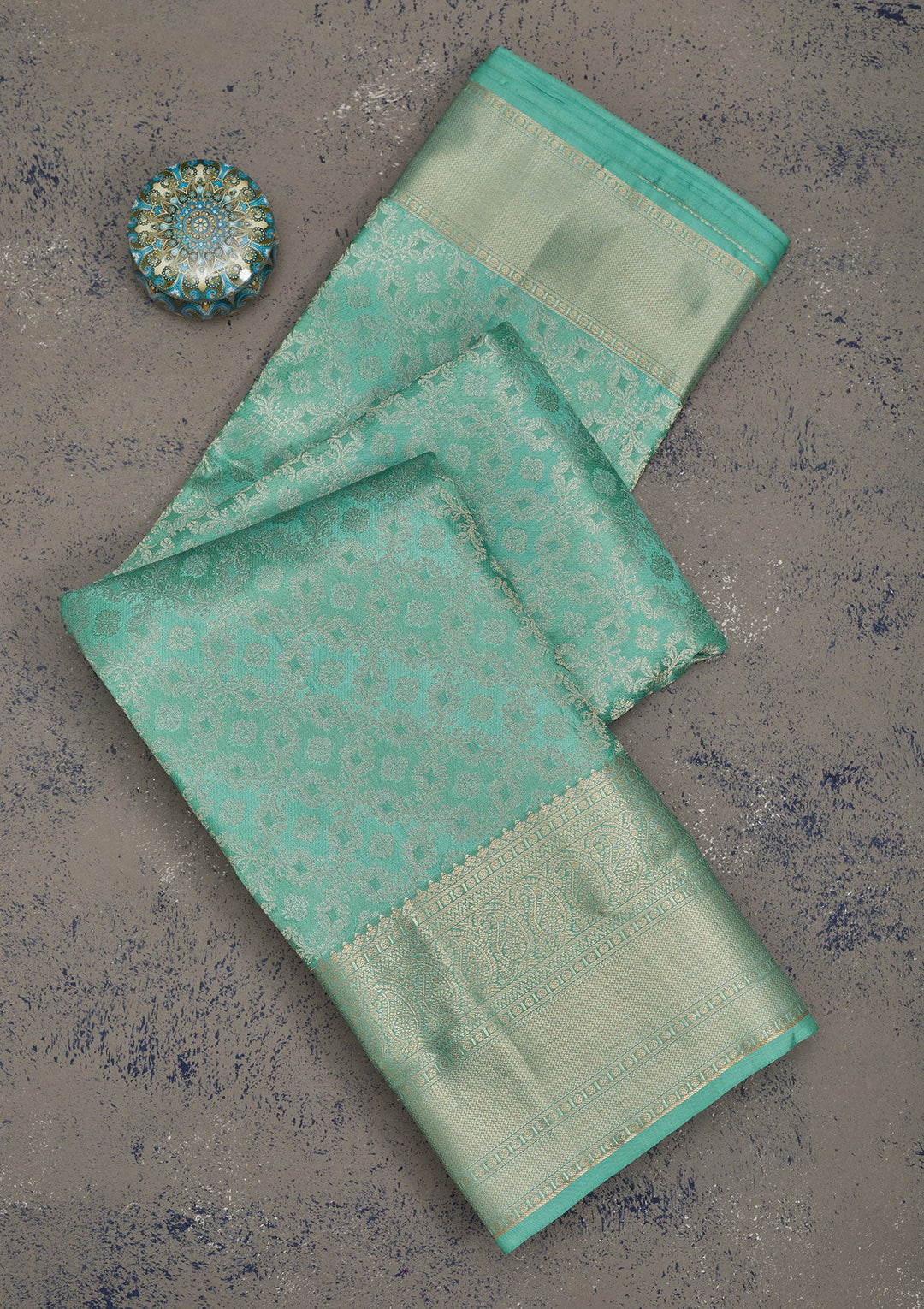Turquoise Blue Zariwork Pure Silk Saree-Koskii