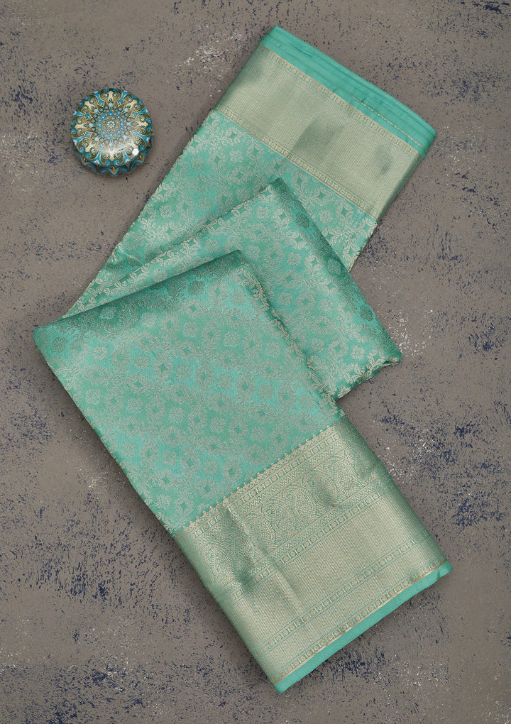 Turquoise Blue Zariwork Pure Silk Saree-Koskii