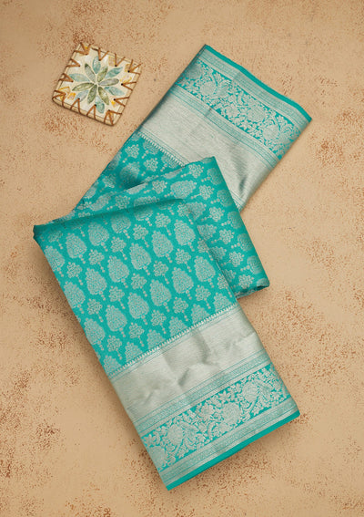 Turquoise Blue Zariwork Pure Silk Saree-Koskii