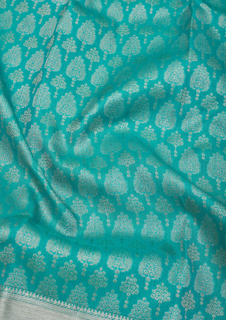 Turquoise Blue Zariwork Pure Silk Saree