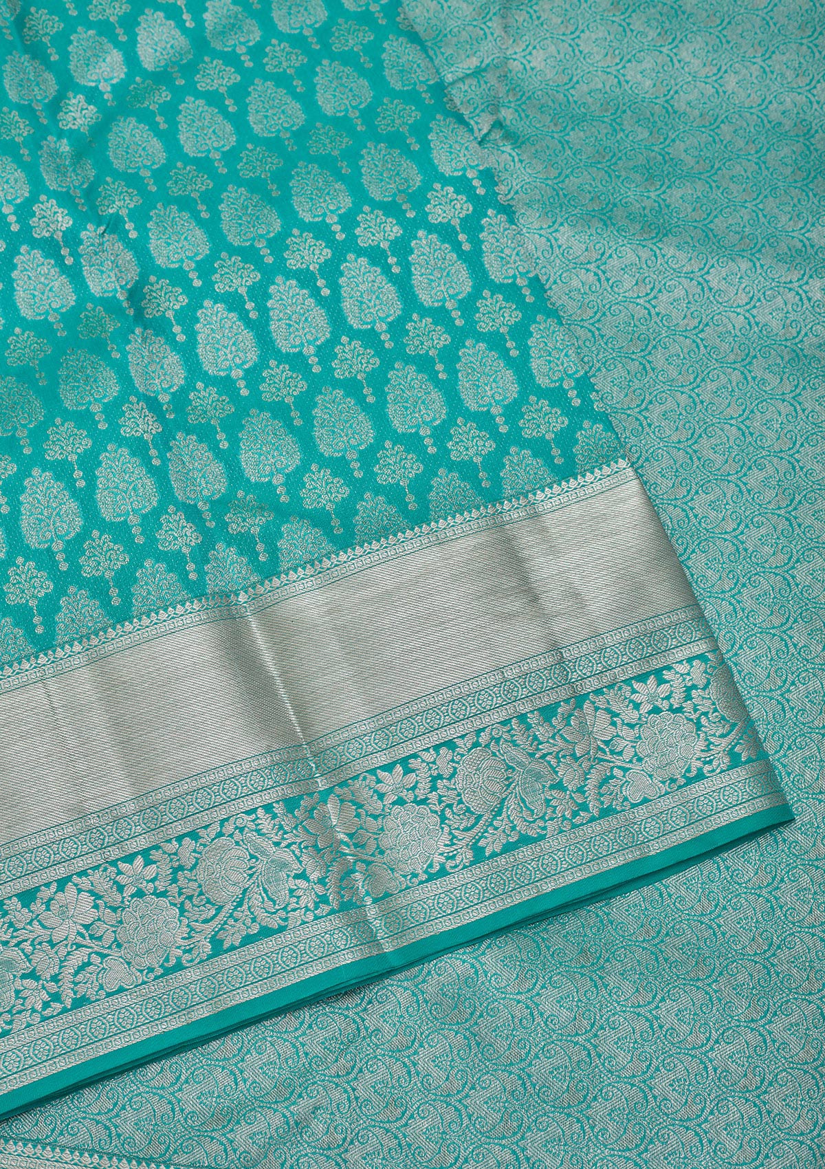 Turquoise Blue Zariwork Pure Silk Saree