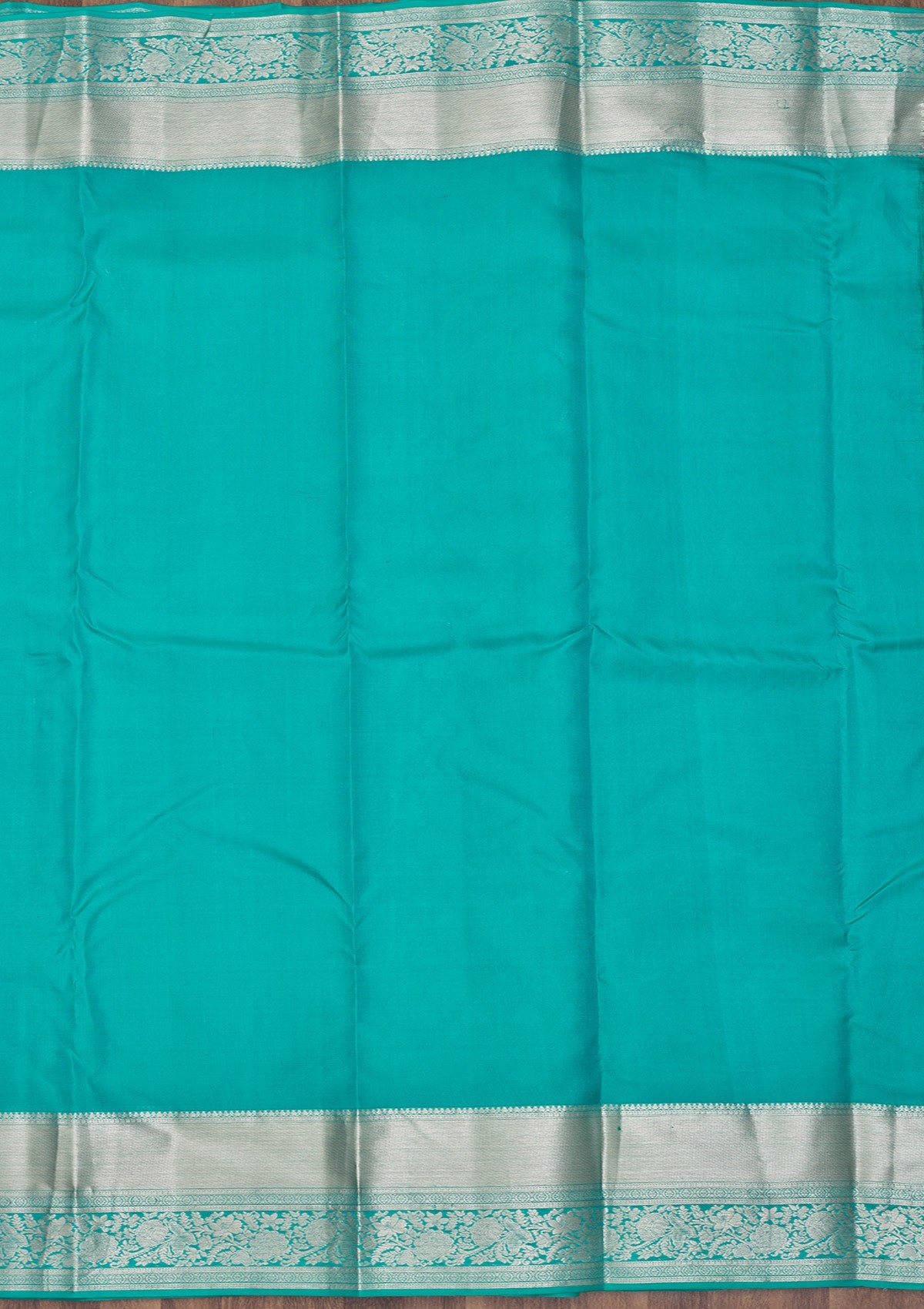 Turquoise Blue Zariwork Pure Silk Saree