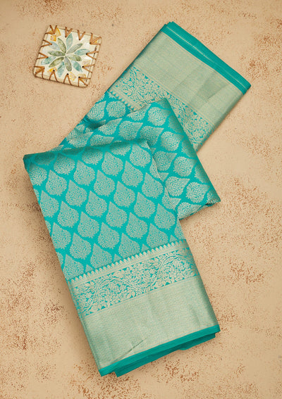 Turquoise Blue Zariwork Pure Silk Saree-Koskii