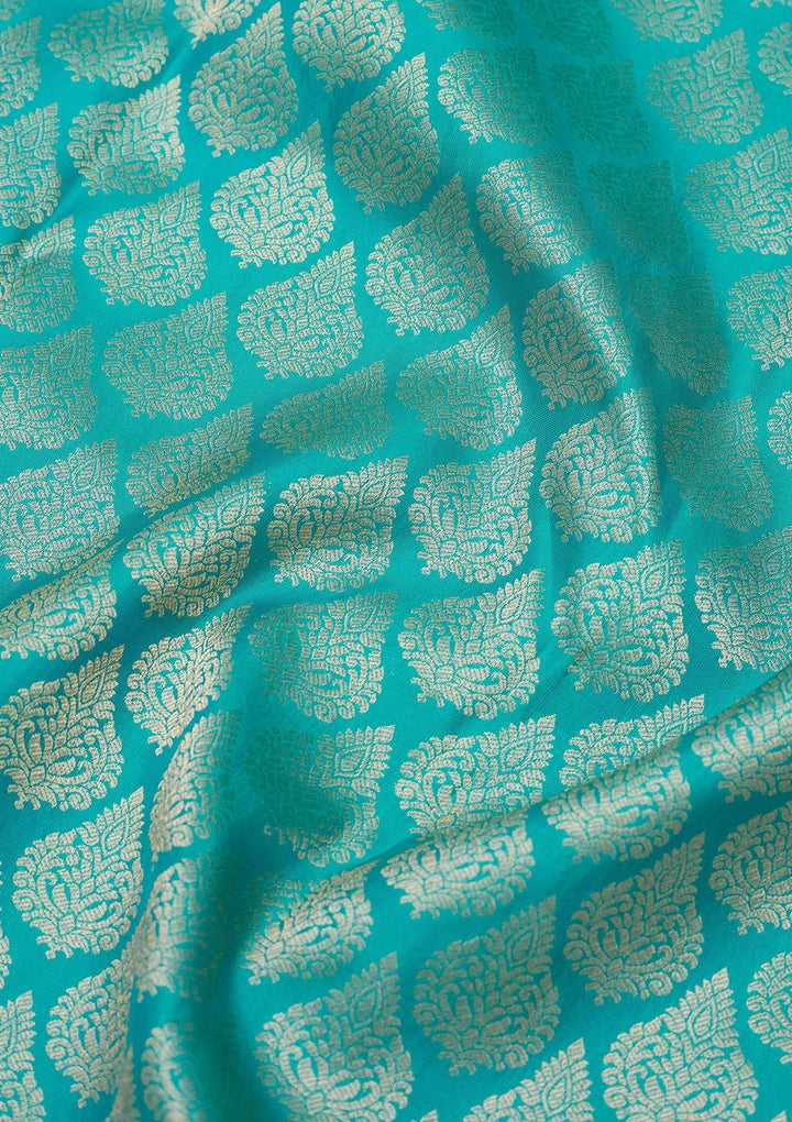 Turquoise Blue Zariwork Pure Silk Saree-Koskii