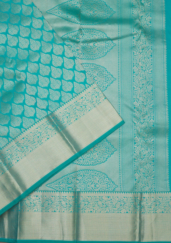 Turquoise Blue Zariwork Pure Silk Saree-Koskii