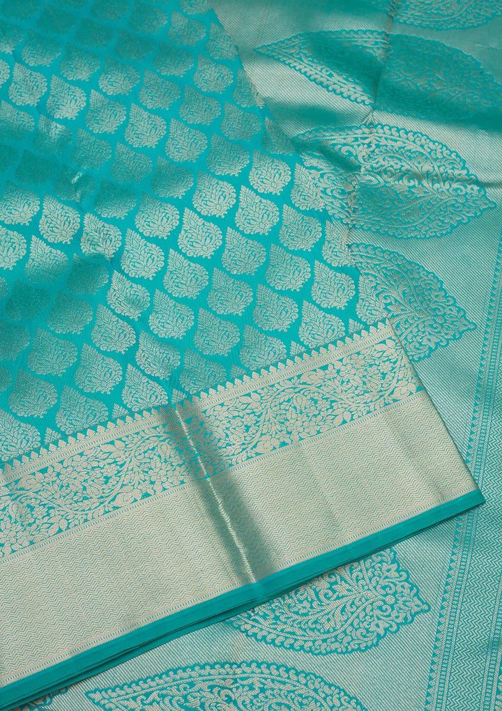 Turquoise Blue Zariwork Pure Silk Saree-Koskii