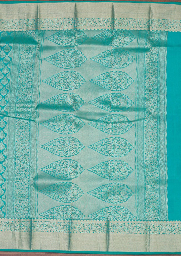 Turquoise Blue Zariwork Pure Silk Saree-Koskii