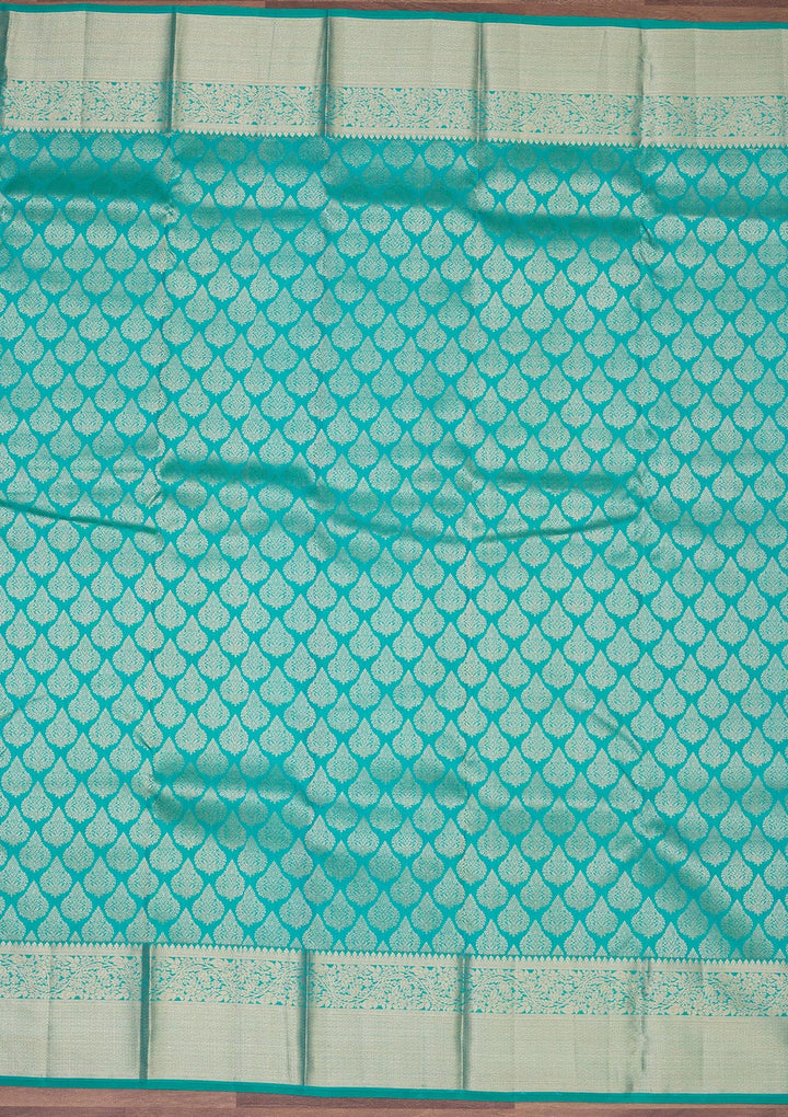 Turquoise Blue Zariwork Pure Silk Saree-Koskii