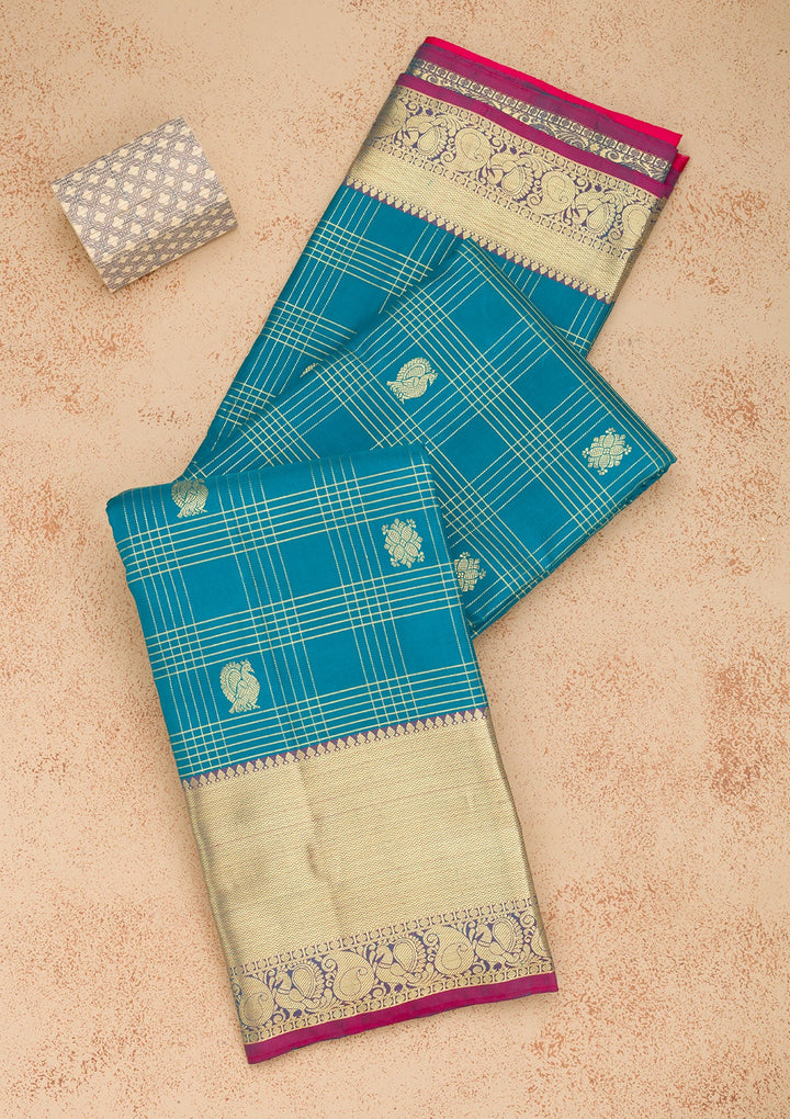 Turquoise Blue Zariwork Pure Silk Saree-Koskii