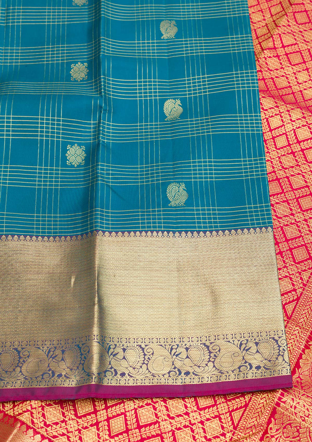 Turquoise Blue Zariwork Pure Silk Saree-Koskii