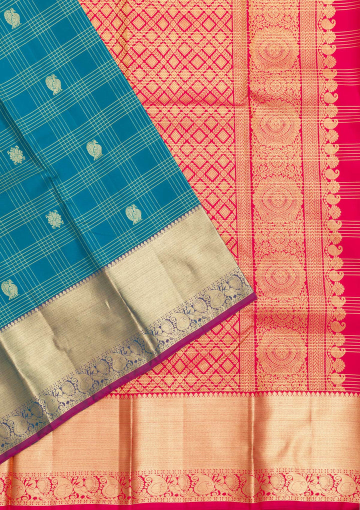 Turquoise Blue Zariwork Pure Silk Saree-Koskii