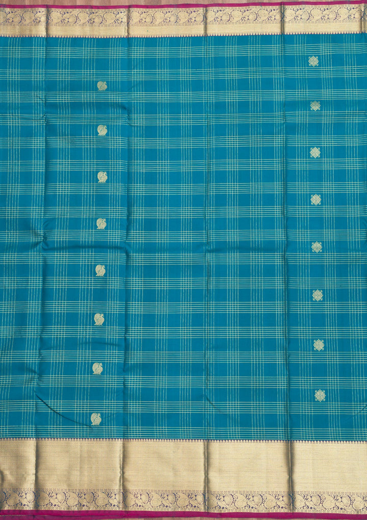 Turquoise Blue Zariwork Pure Silk Saree-Koskii