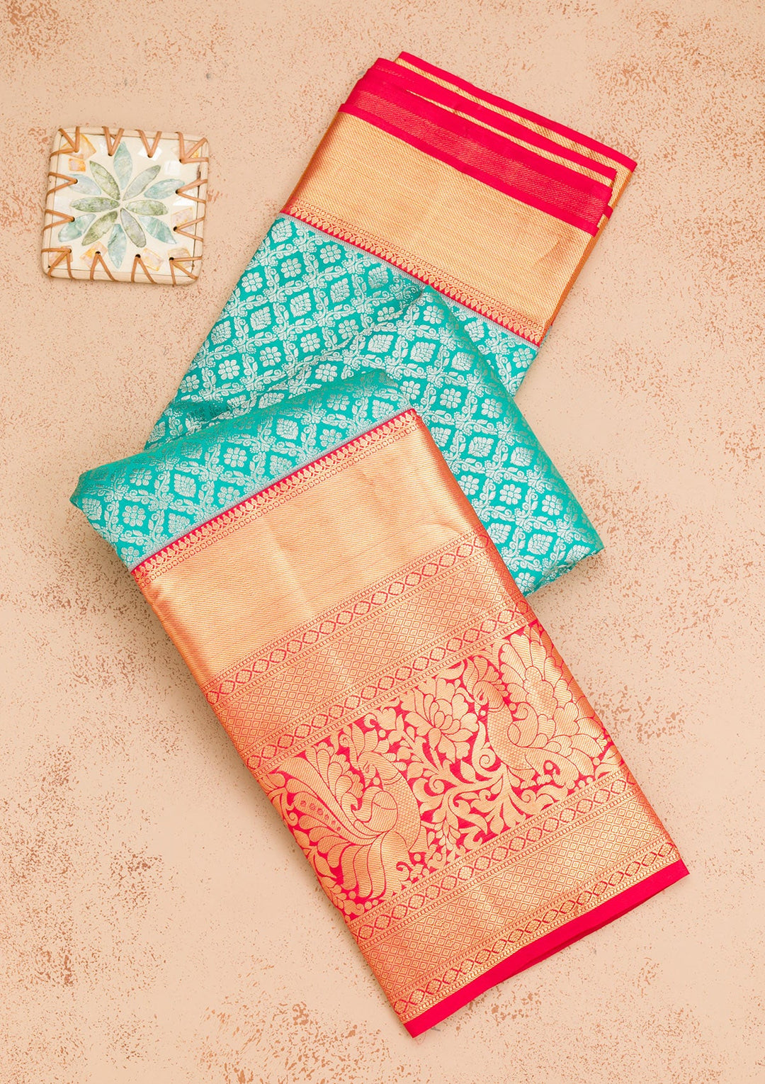 Turquoise Blue Zariwork Pure Silk Saree-Koskii