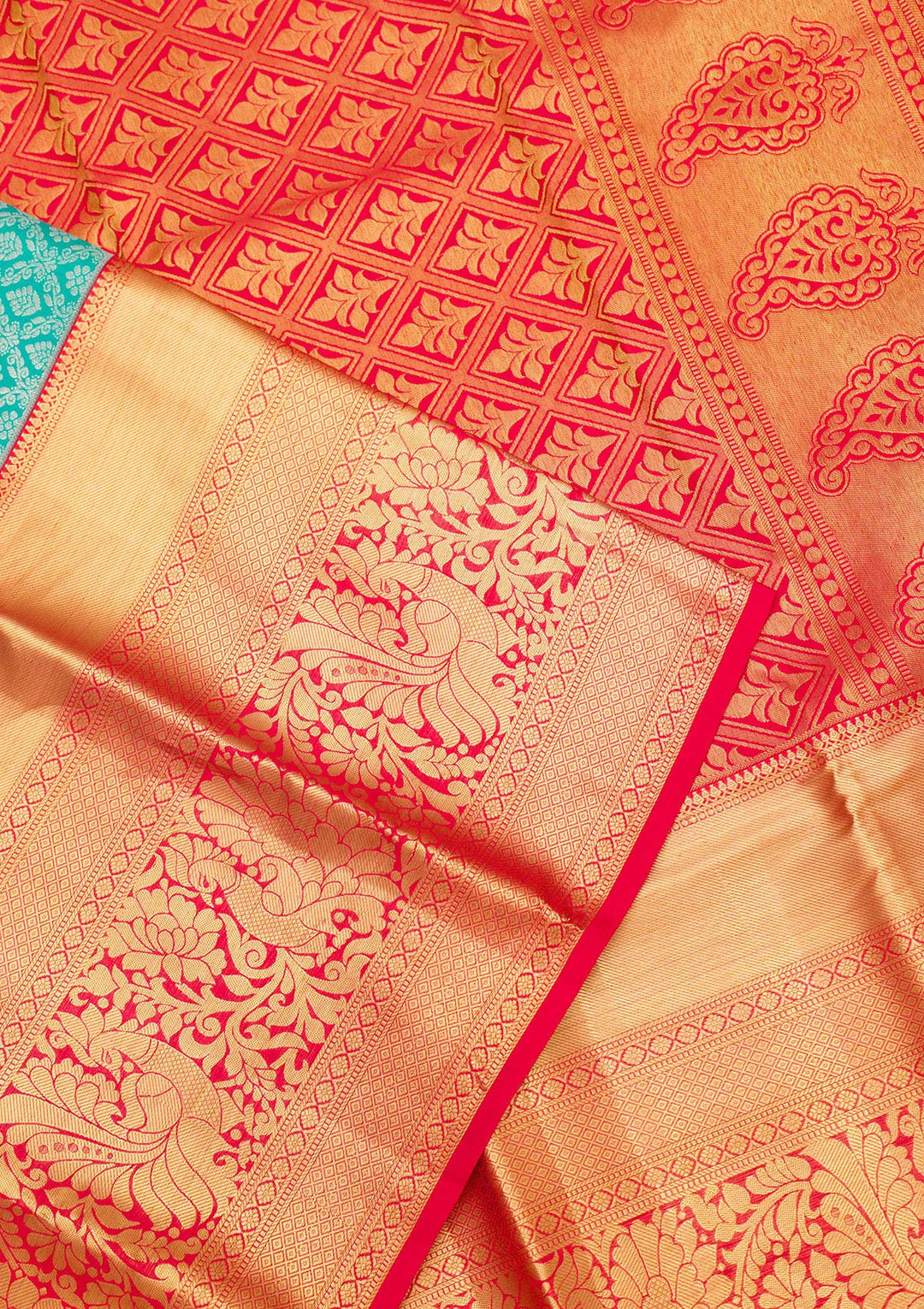 Turquoise Blue Zariwork Pure Silk Saree-Koskii