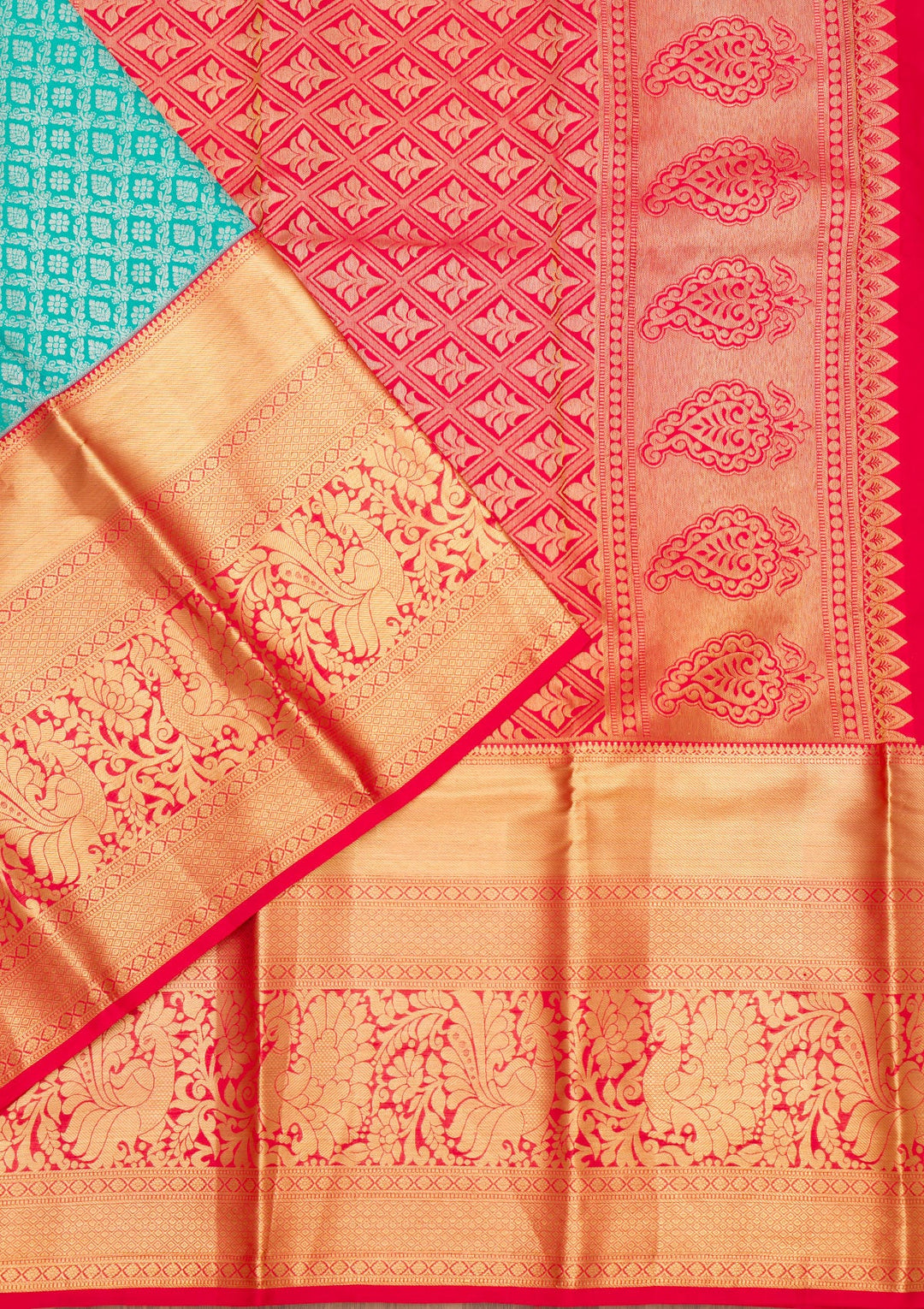 Turquoise Blue Zariwork Pure Silk Saree-Koskii