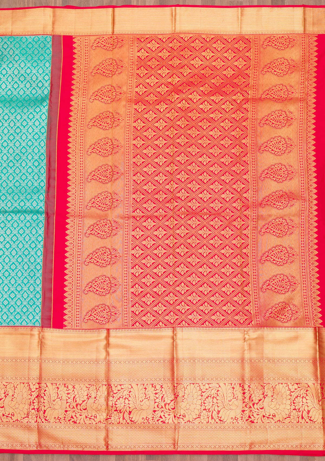 Turquoise Blue Zariwork Pure Silk Saree-Koskii