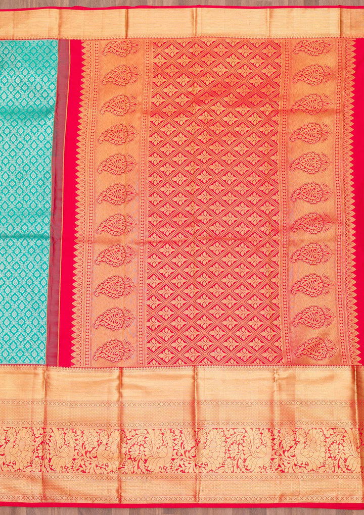 Turquoise Blue Zariwork Pure Silk Saree-Koskii