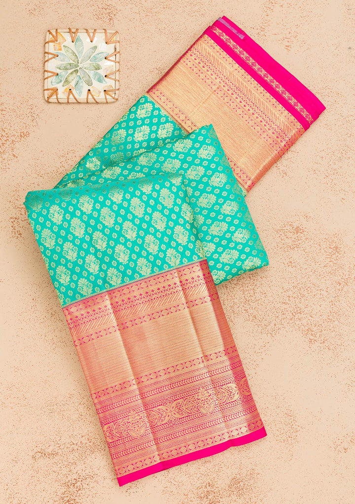 Turquoise Blue Zariwork Pure Silk Saree-Koskii