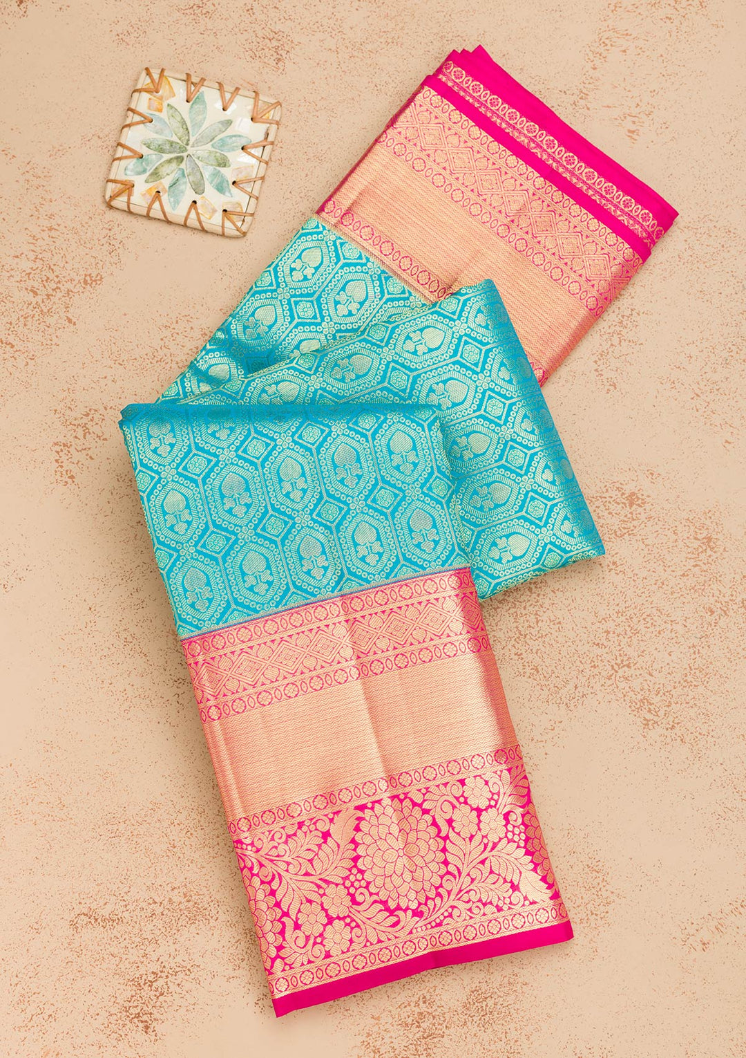 Turquoise Blue Zariwork Pure Silk Saree-Koskii