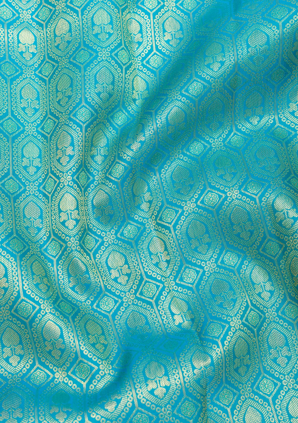 Turquoise Blue Zariwork Pure Silk Saree-Koskii