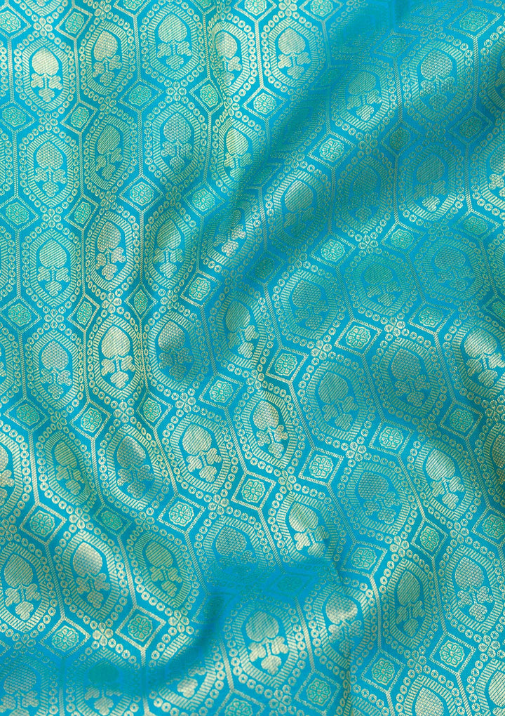 Turquoise Blue Zariwork Pure Silk Saree-Koskii