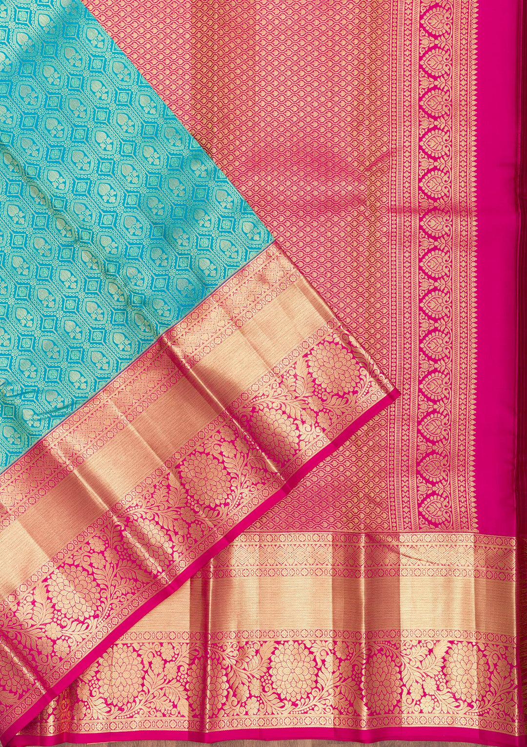 Turquoise Blue Zariwork Pure Silk Saree-Koskii