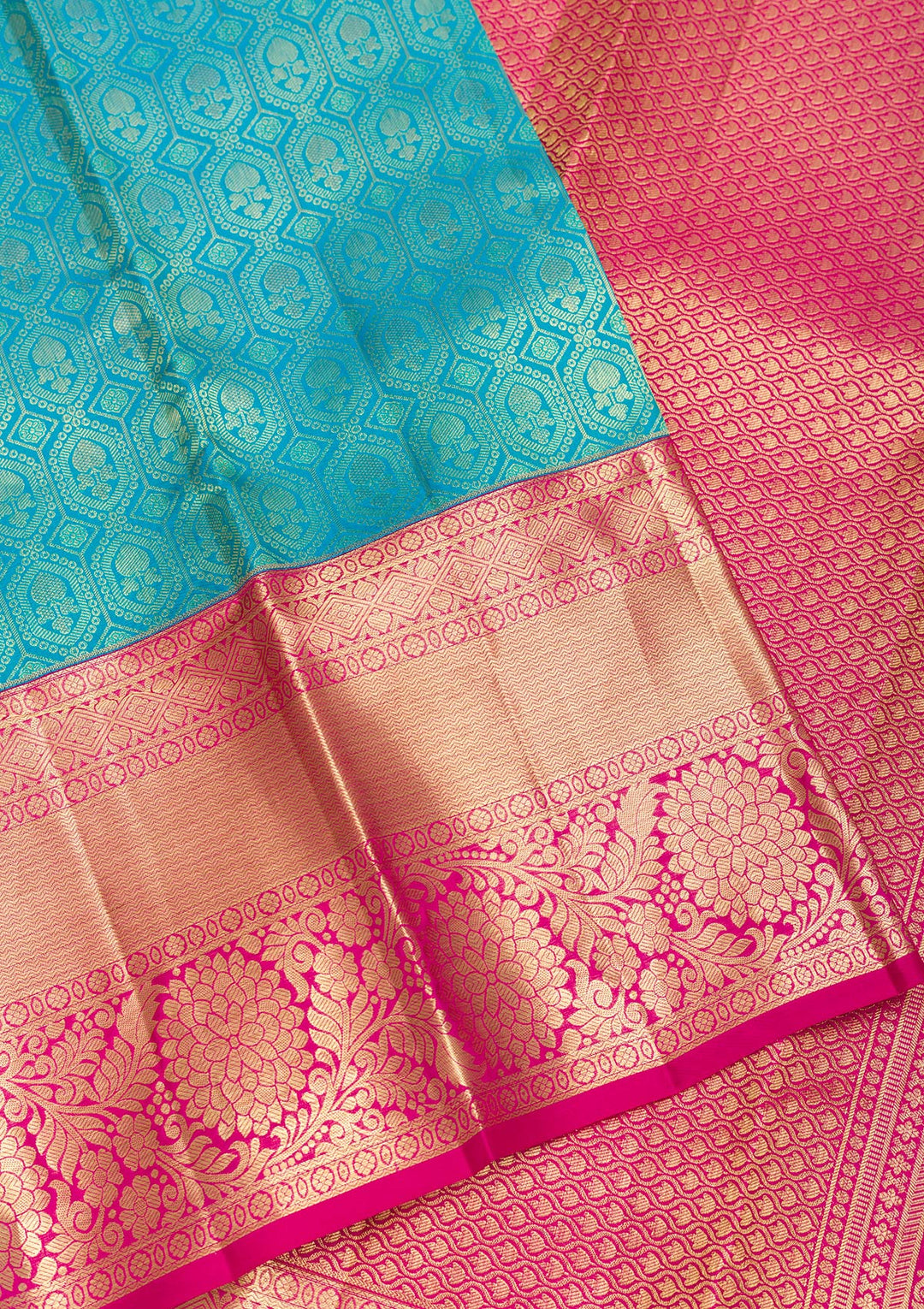Turquoise Blue Zariwork Pure Silk Saree-Koskii