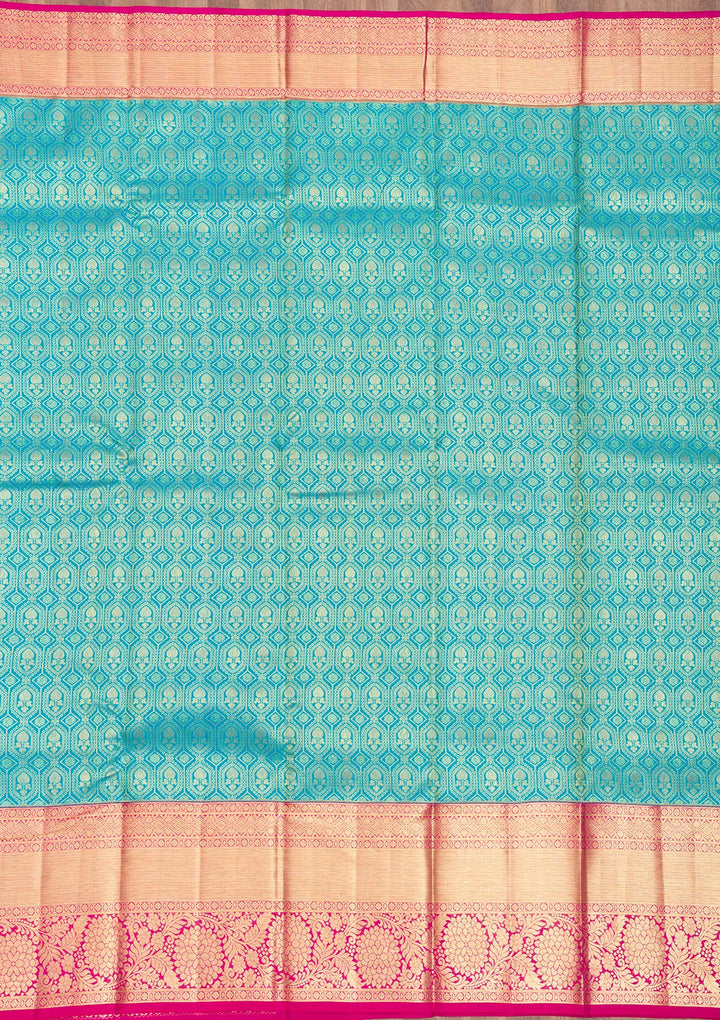 Turquoise Blue Zariwork Pure Silk Saree-Koskii