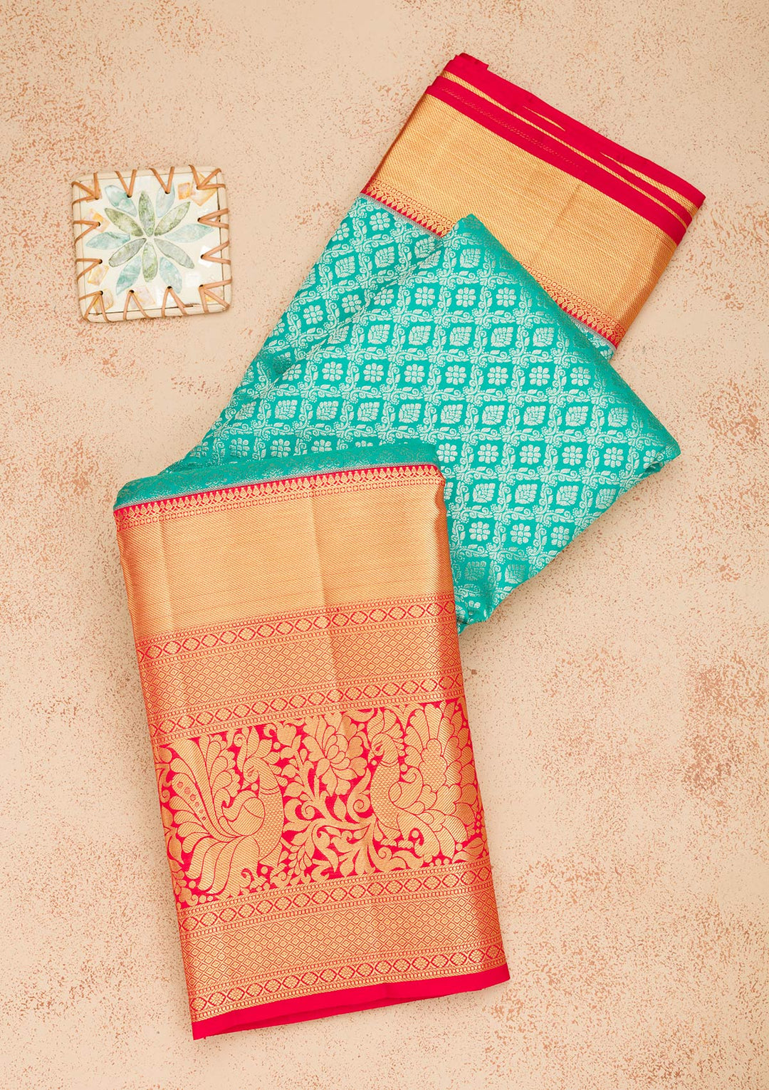 Turquoise Blue Zariwork Pure Silk Saree-Koskii