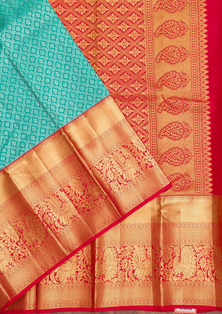 Turquoise Blue Zariwork Pure Silk Saree-Koskii