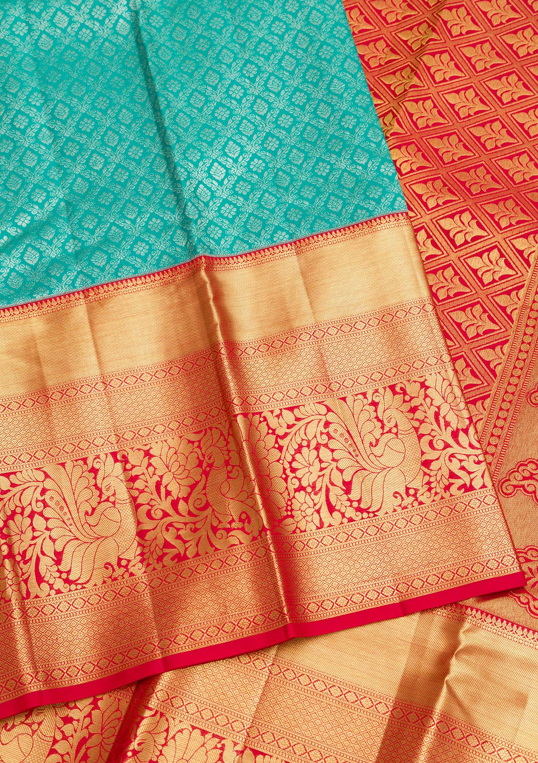 Turquoise Blue Zariwork Pure Silk Saree-Koskii