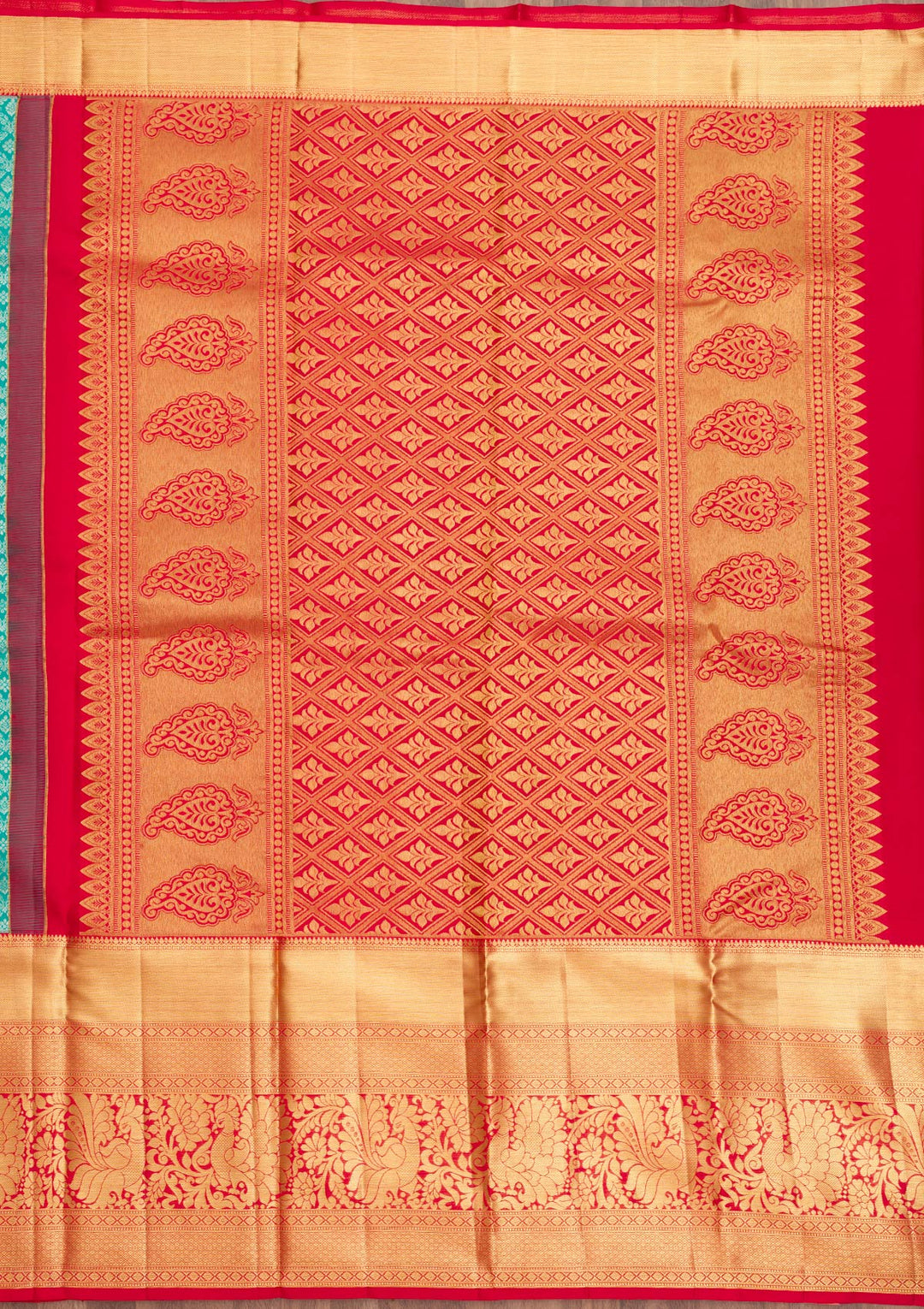 Turquoise Blue Zariwork Pure Silk Saree-Koskii