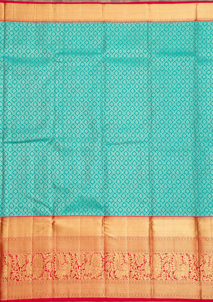 Turquoise Blue Zariwork Pure Silk Saree-Koskii