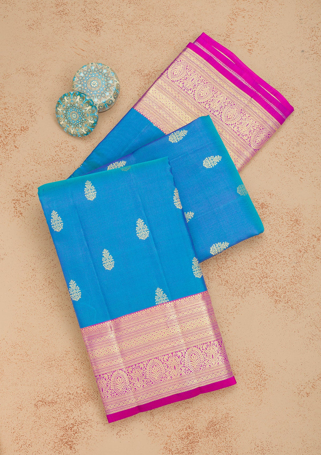 Turquoise Blue Zariwork Pure Silk Saree-Koskii