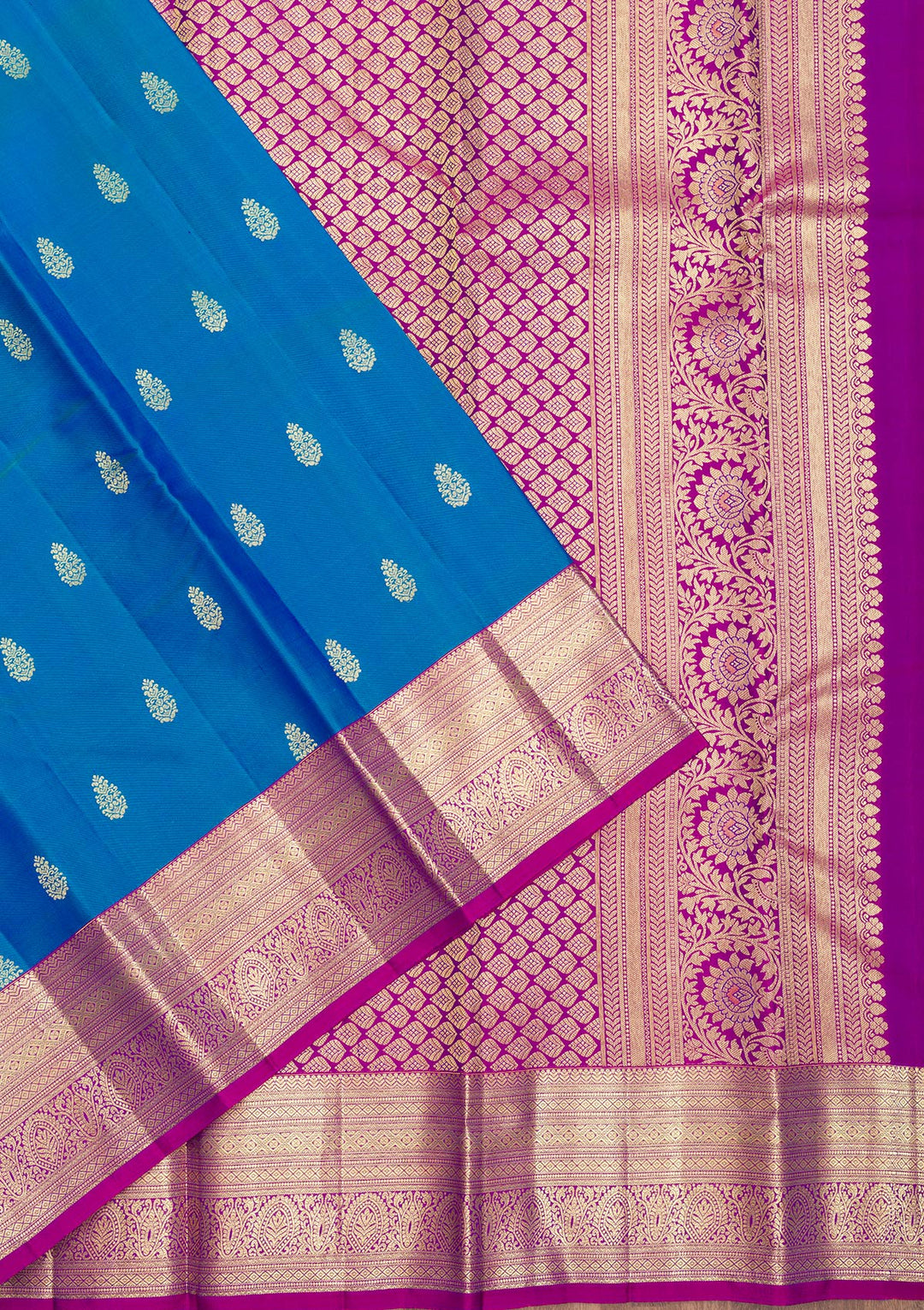 Turquoise Blue Zariwork Pure Silk Saree-Koskii