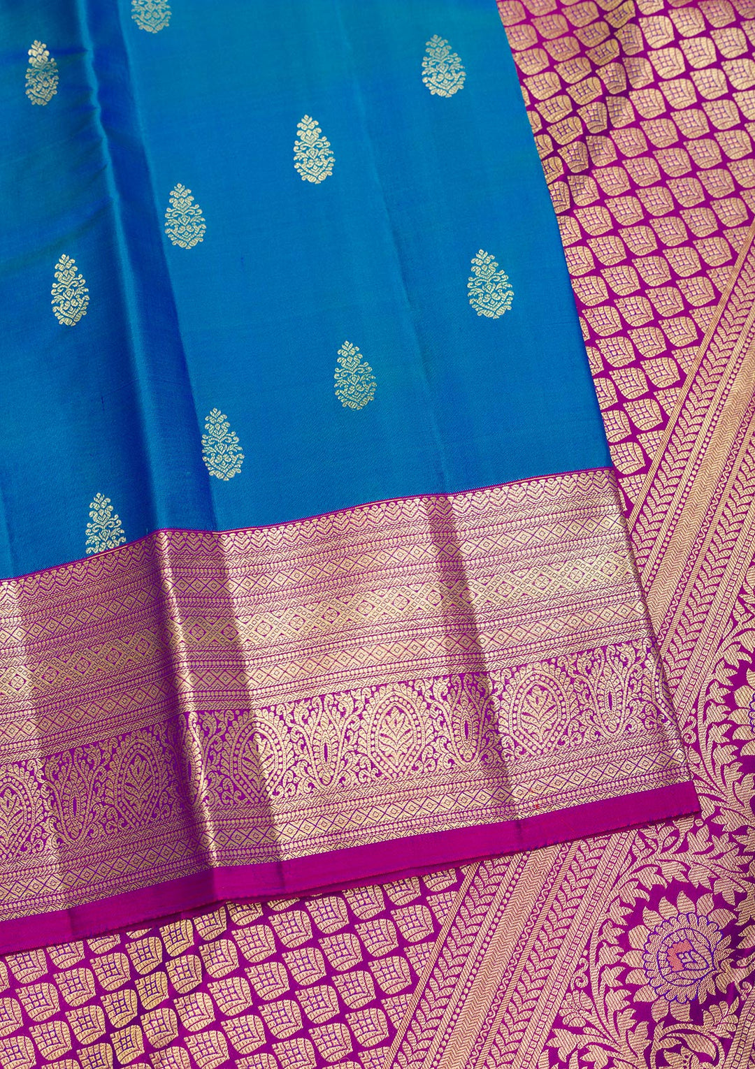 Turquoise Blue Zariwork Pure Silk Saree-Koskii