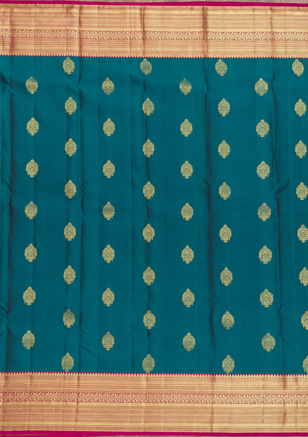 Turquoise Blue Zariwork Pure Silk Saree-Koskii