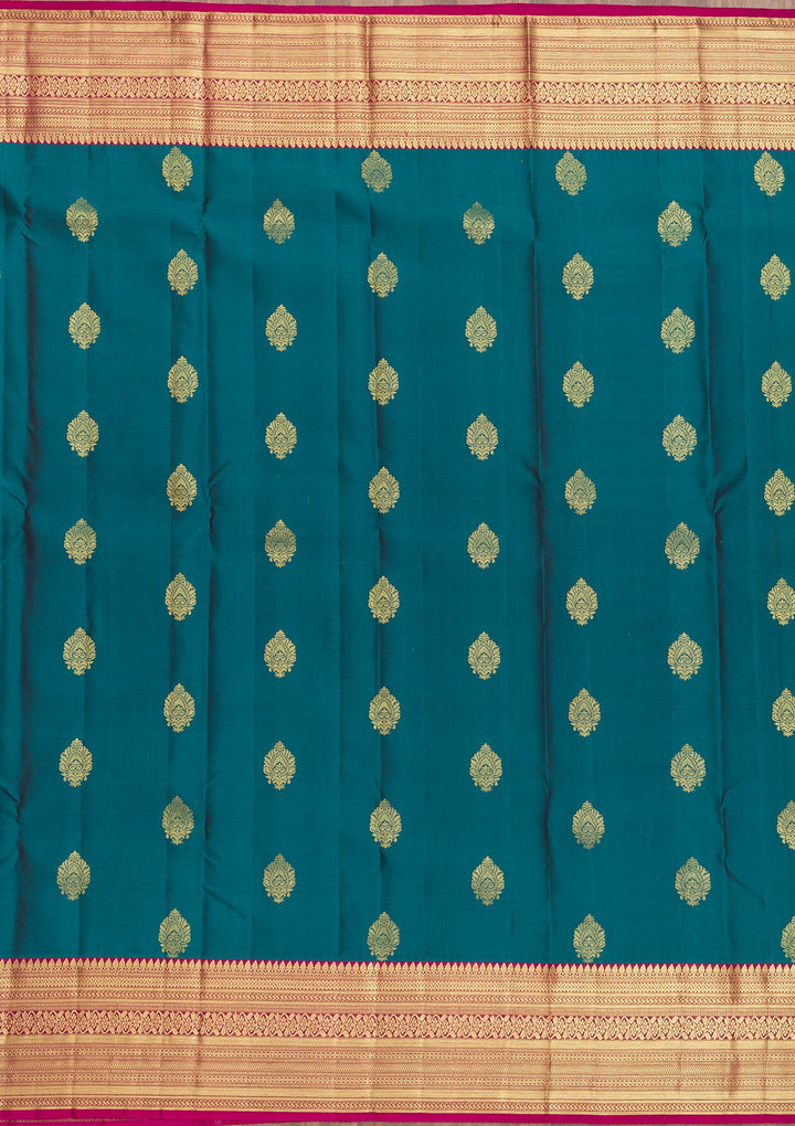 Turquoise Blue Zariwork Pure Silk Saree-Koskii