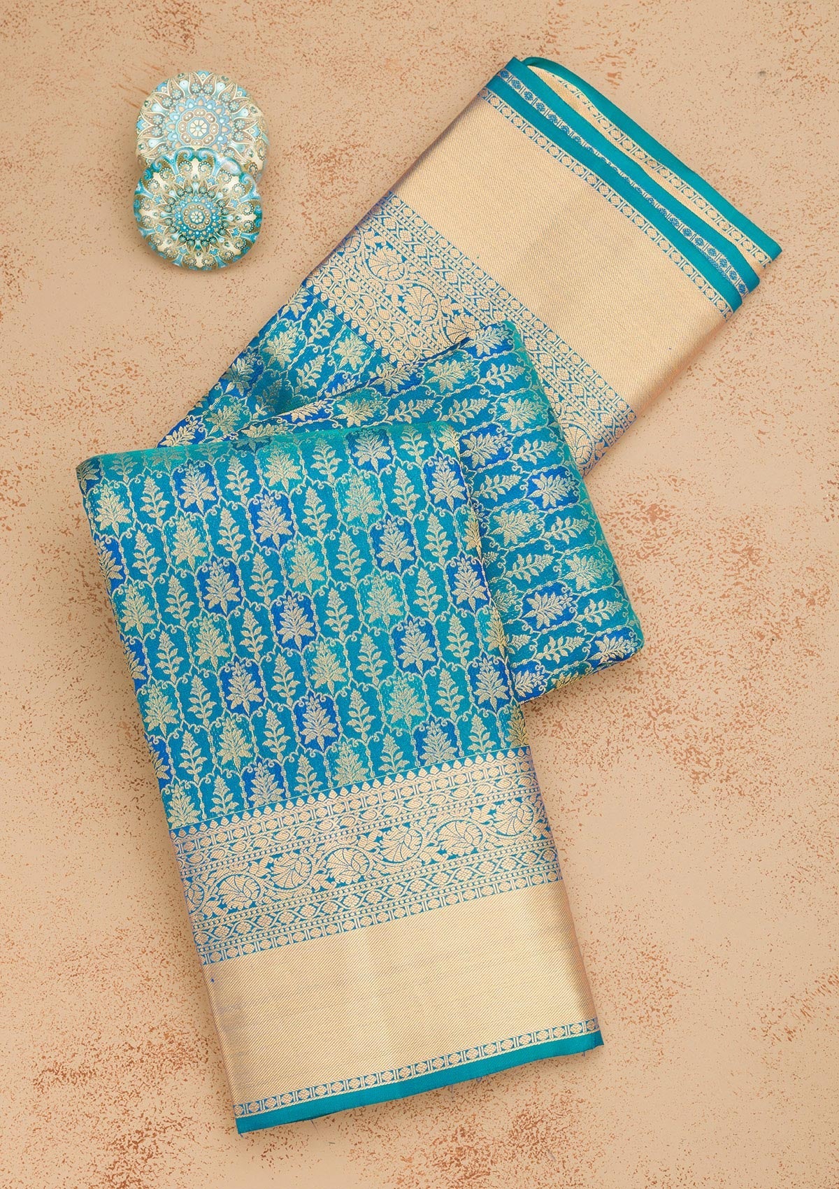 Turquoise Blue Zariwork Pure Silk Saree-Koskii