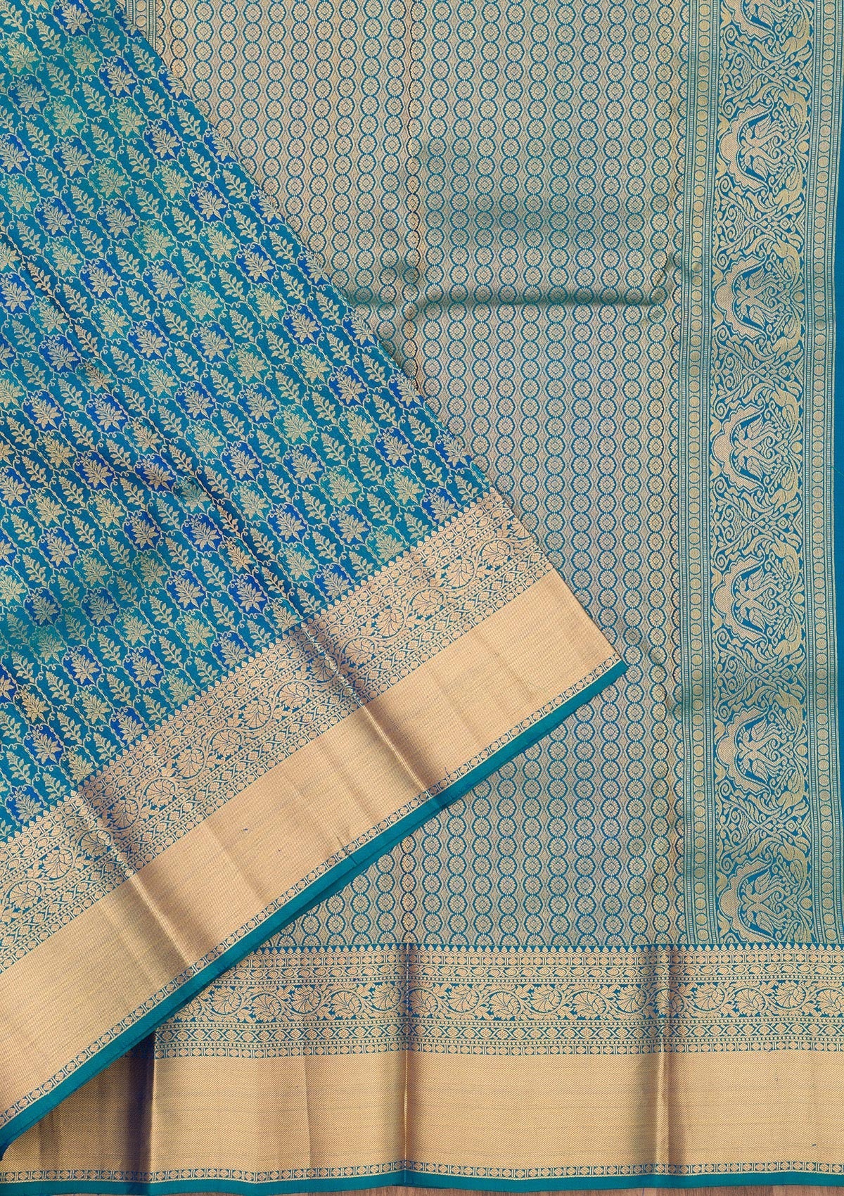 Turquoise Blue Zariwork Pure Silk Saree-Koskii