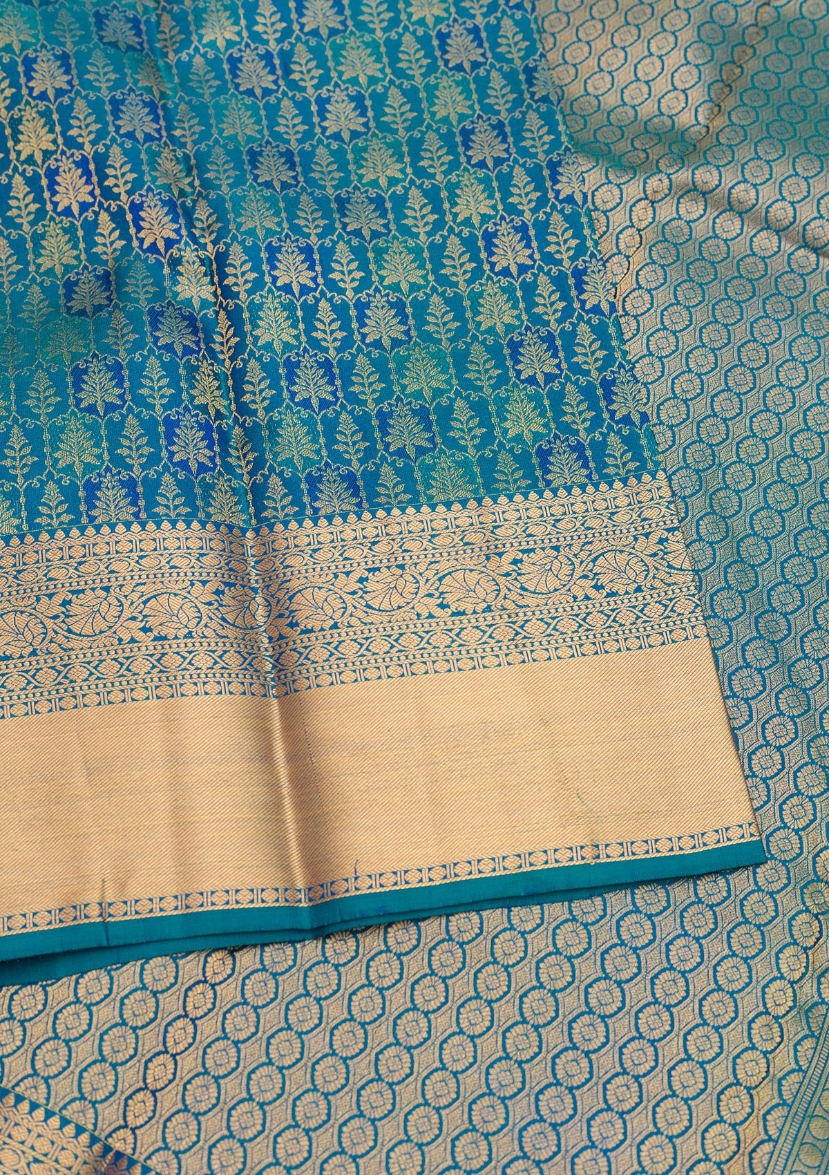 Turquoise Blue Zariwork Pure Silk Saree-Koskii