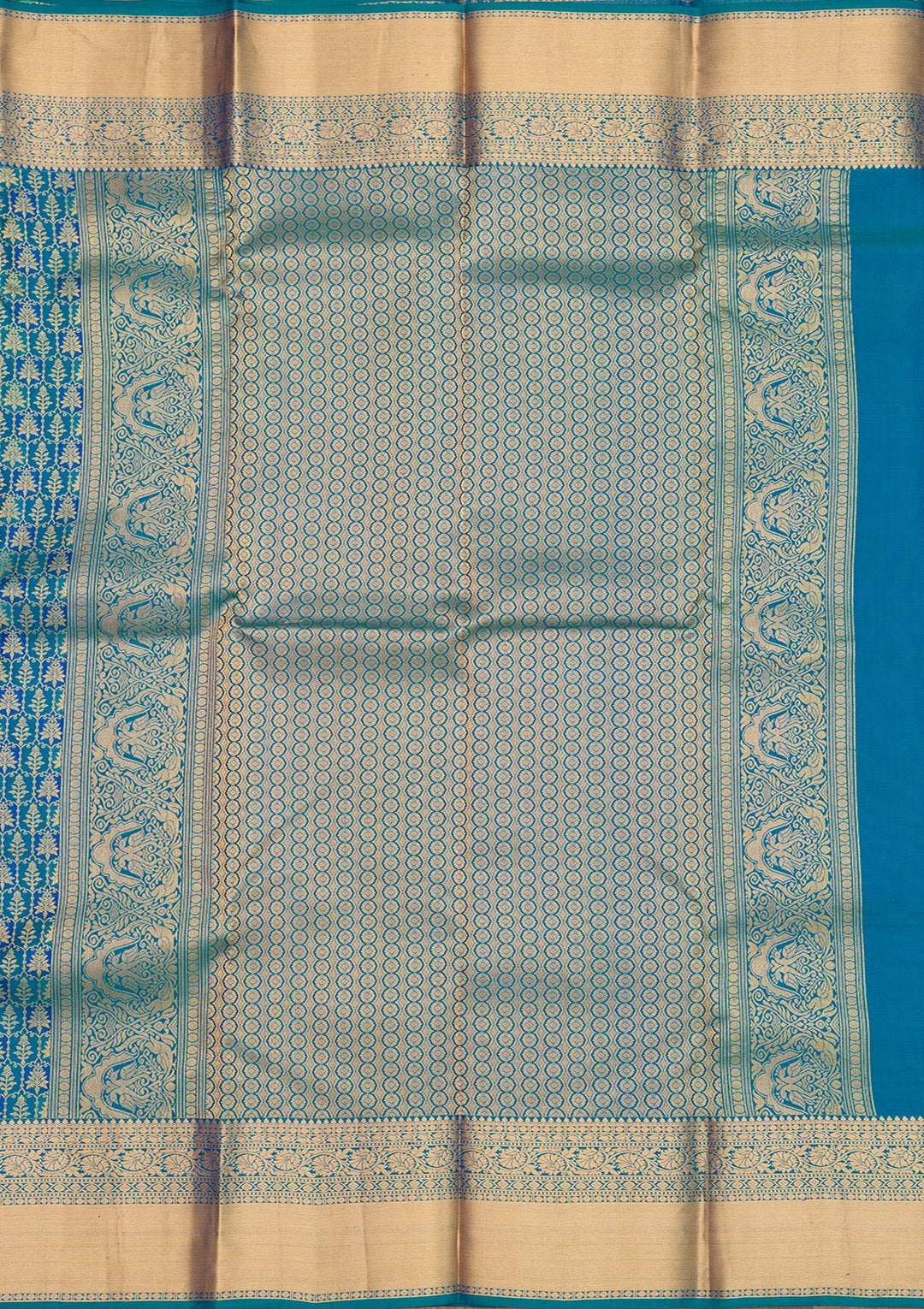 Turquoise Blue Zariwork Pure Silk Saree-Koskii